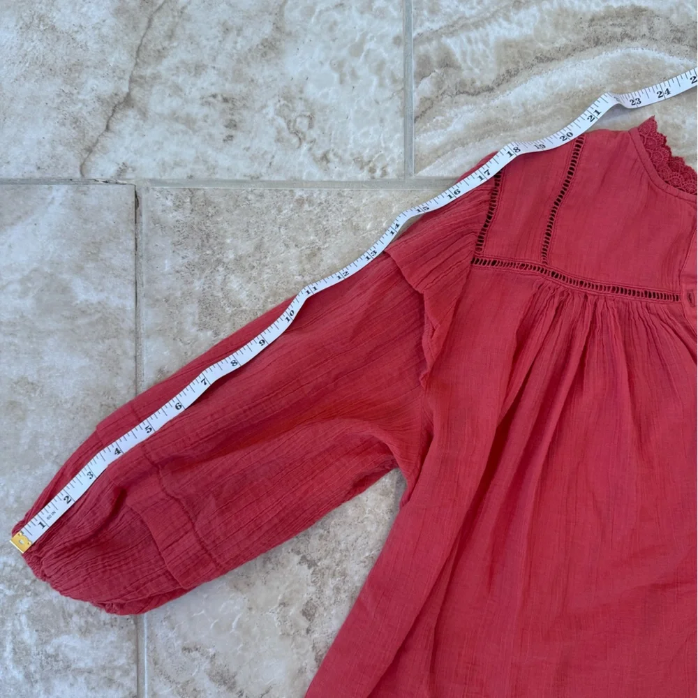 Free People Pink Puff Sleeve Ruffled‎ Blouse - Picture 9 of 12